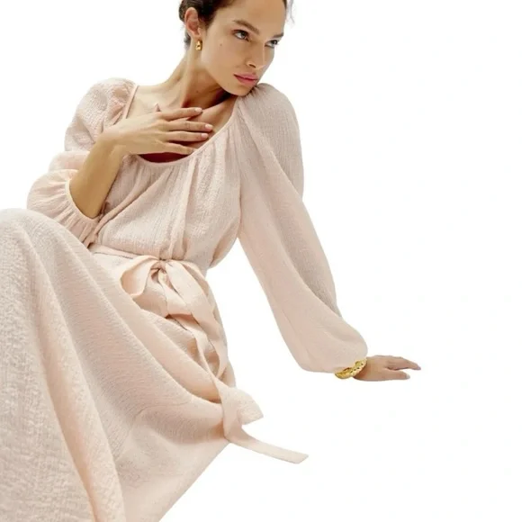 Reformation NWT Milana Blush Crepe Cotton Scoop Neck Long Sleeve Maxi Dress 8 - Picture 4 of 16